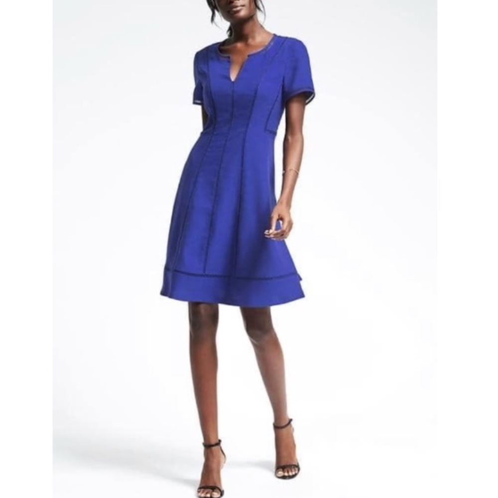 Short Sleeve Blue Fit Flare Dress 0 2 NWT NEW